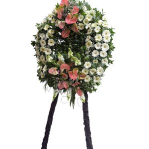 Beyaz Gerbera ve Antoryum  Çelengi